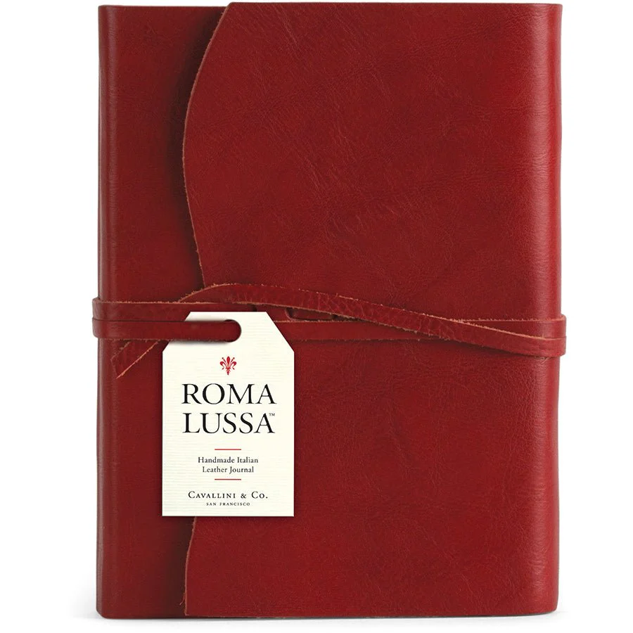 Cavallini Roma Lussa Handmade Italian Leather Journal - 416 Cream Unlined Pages - 6" X 8" - Red - Image 2