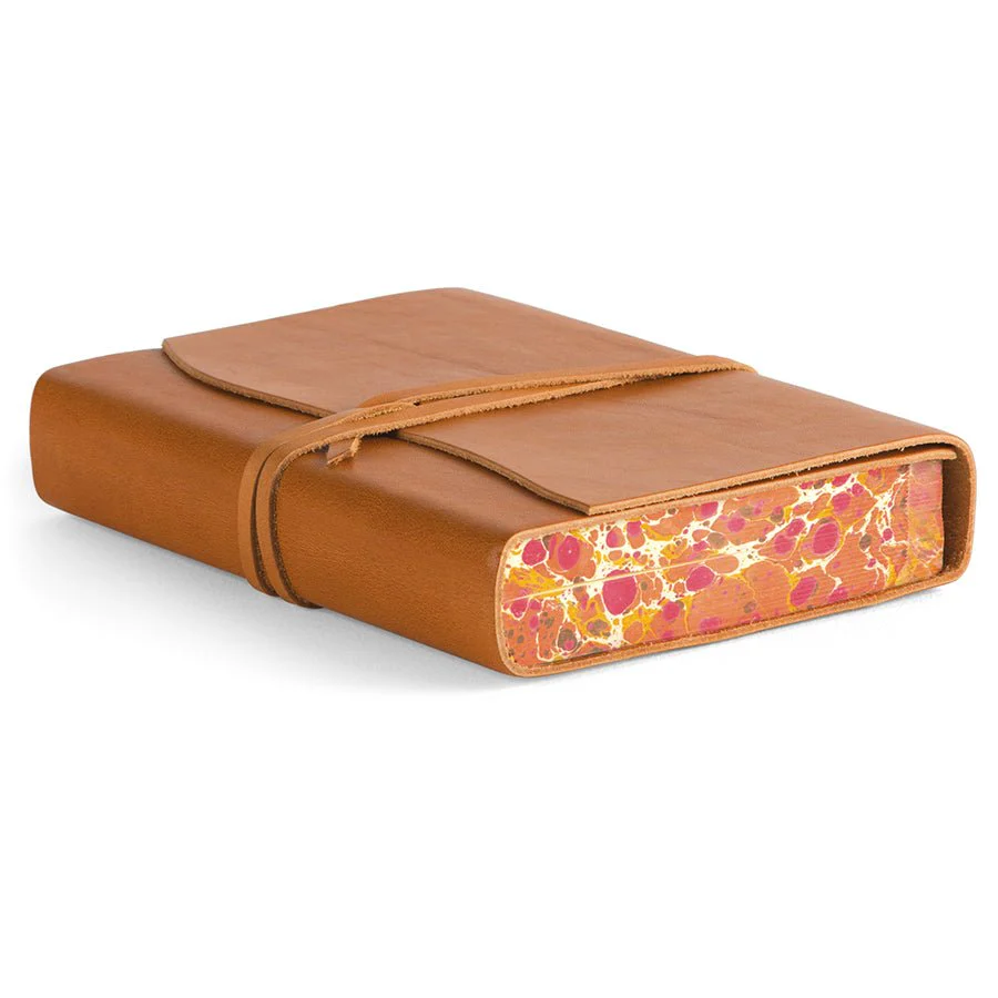 Cavallini Roma Lussa Handmade Italian Leather Journal - 416 Cream Unlined Pages - 6" X 8" - Saddle Tan