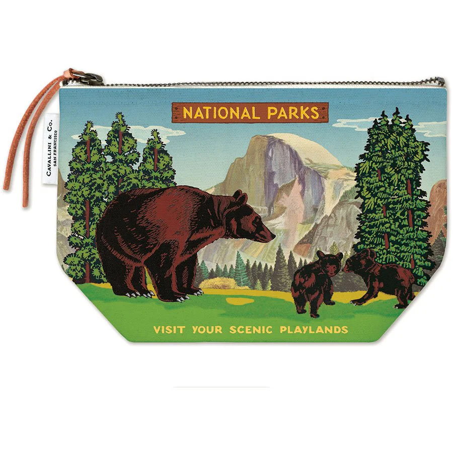 Cavallini & Co. Vintage Inspired Pouch 6 x 8.75 inch - National Parks Bear