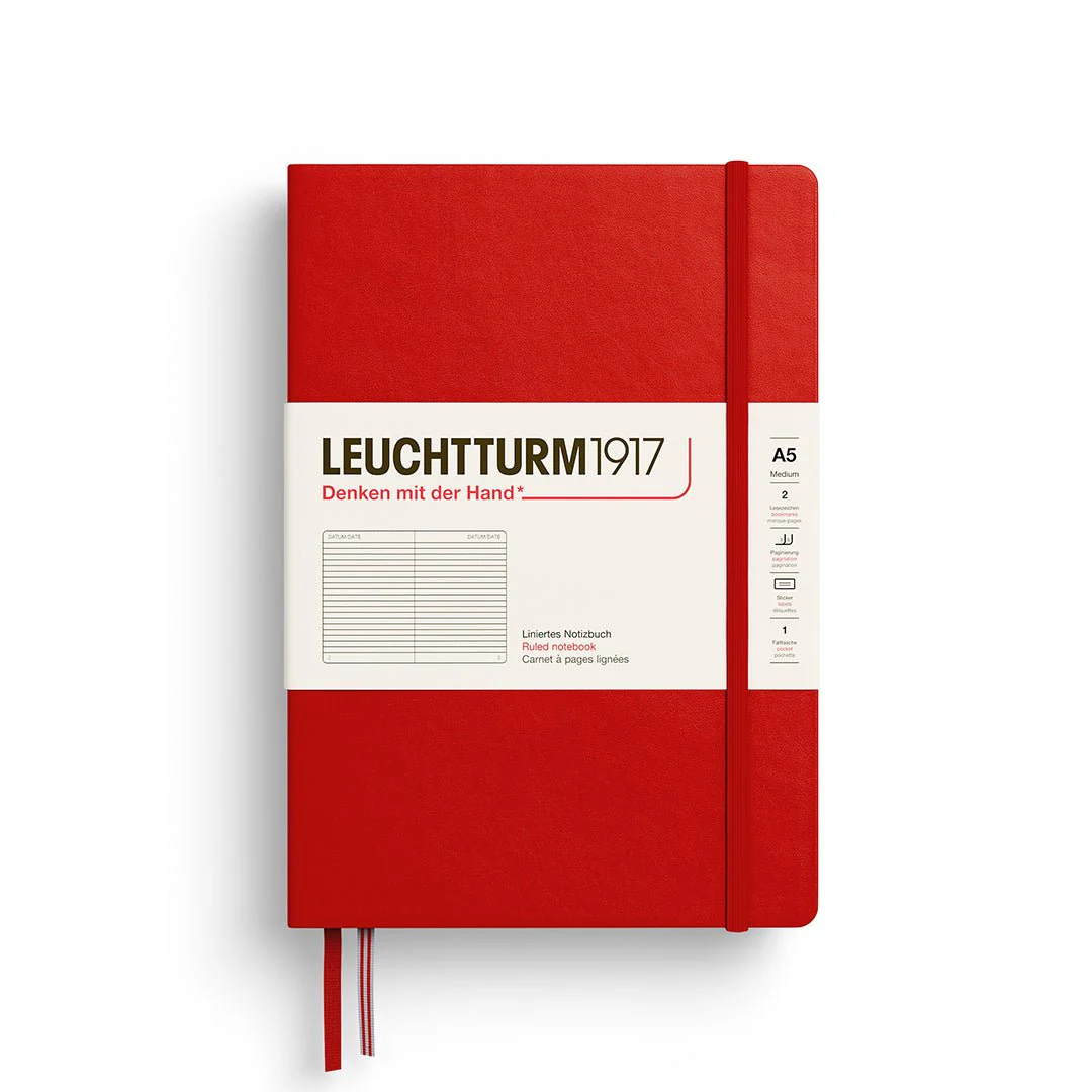 Leuchtturm1917 Hardcover Notebook - Cherry - Medium 5.75 x 8.25 inch (A5) - 251 pages - ruled