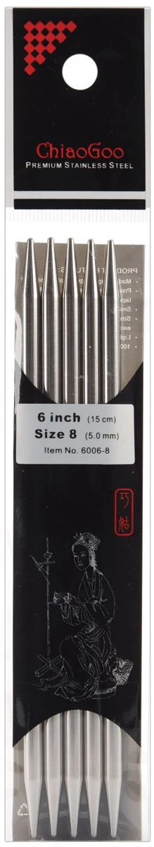 ChiaoGoo Double Point Stainless Knitting Needles 6" - 5 mm - Size 8 - pack of 5