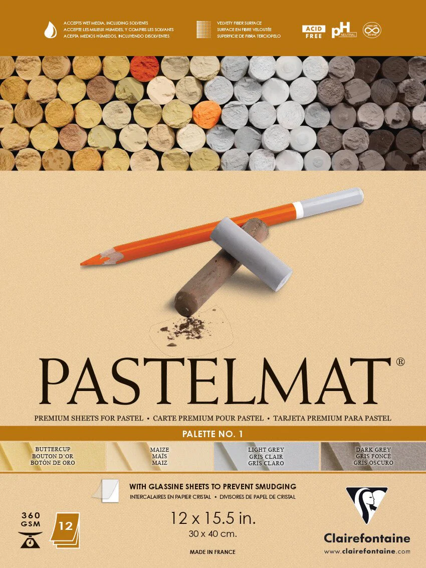 Clairefontaine Premium Pastelmat Pad 12 x 15.5" - Palette #1, Maize, Buttercup, Dark Grey, Light Grey