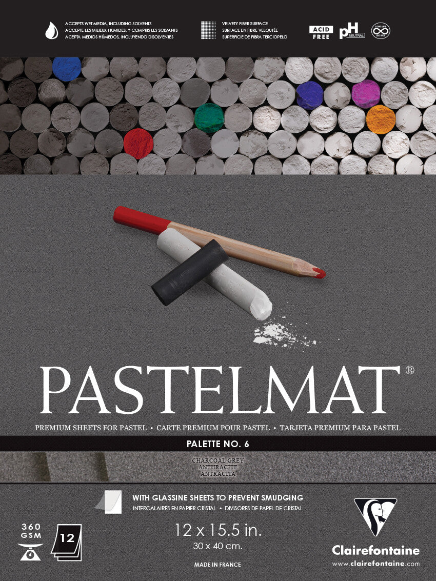 Clairefontaine Premium Pastelmat Pad 12 x 15.5" - Palette #6, Charcoal Grey