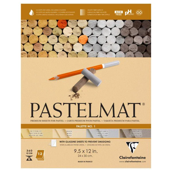 Clairefontaine Premium Pastelmat Pad PL1 (3 sheets each of buttercup, maize, dark gray and light gray) 9.5" x 12"