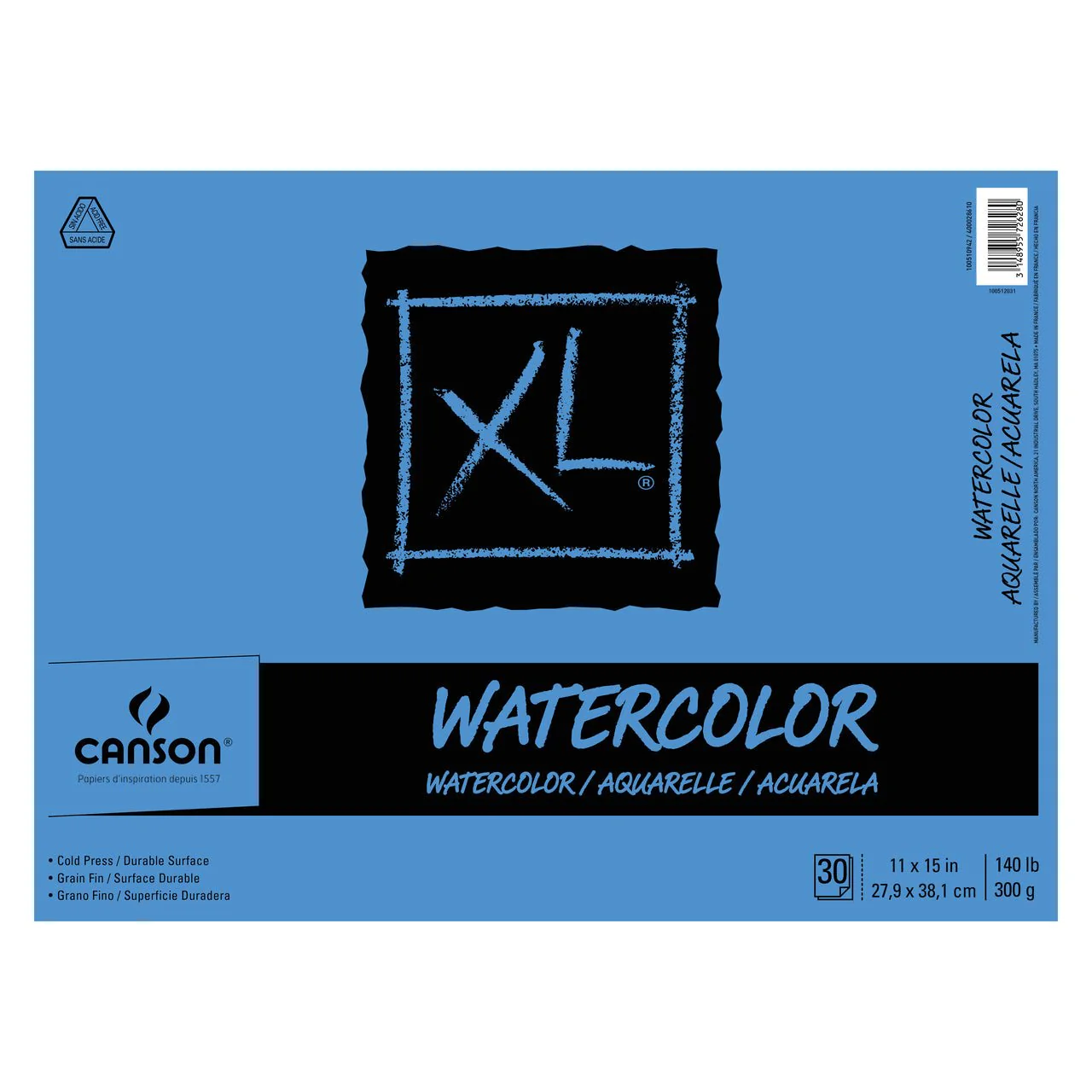Canson XL Watercolor 140 lb, 30 sheet pad 11X15