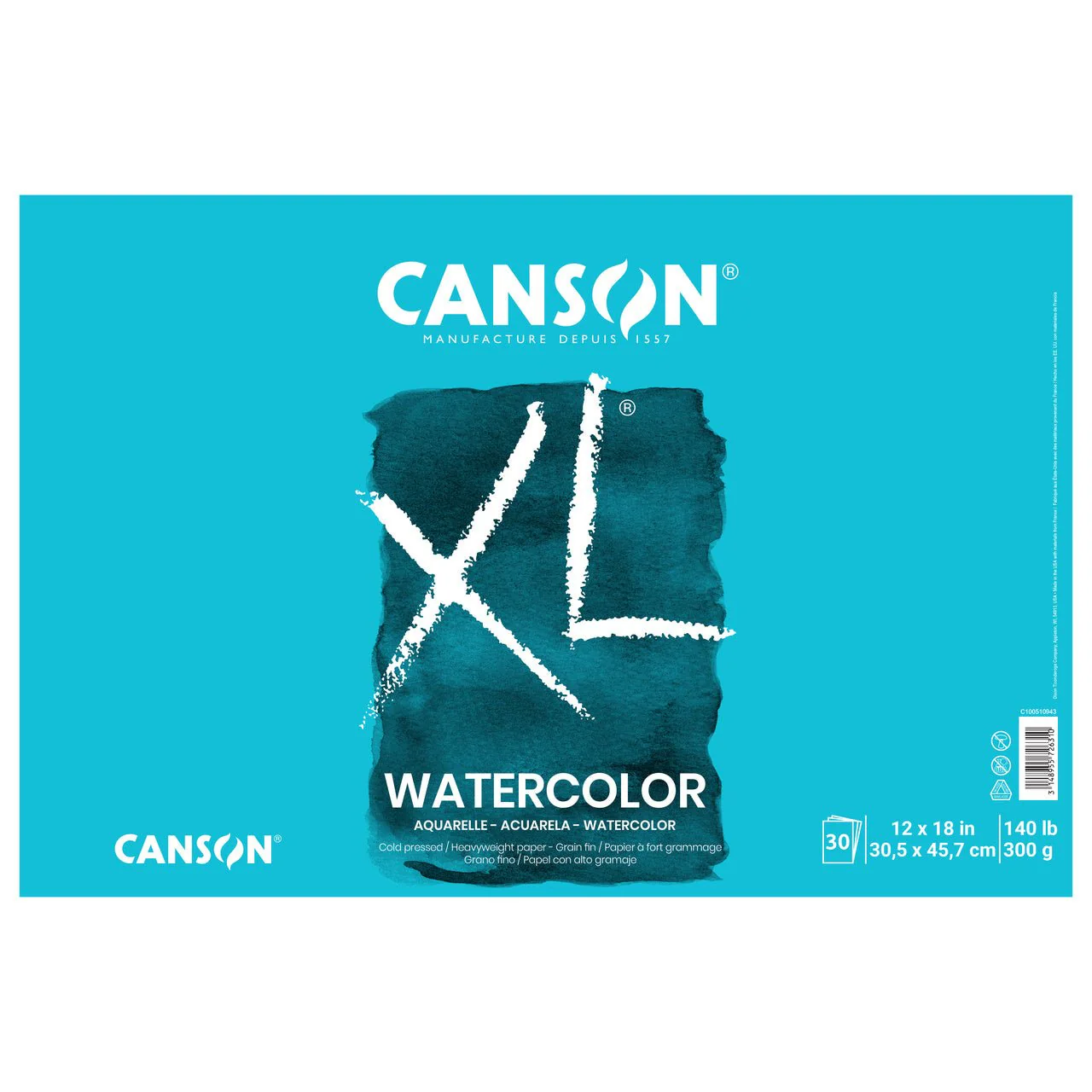 Canson XL Watercolor 140 lb, 30 sheet pad 12X18