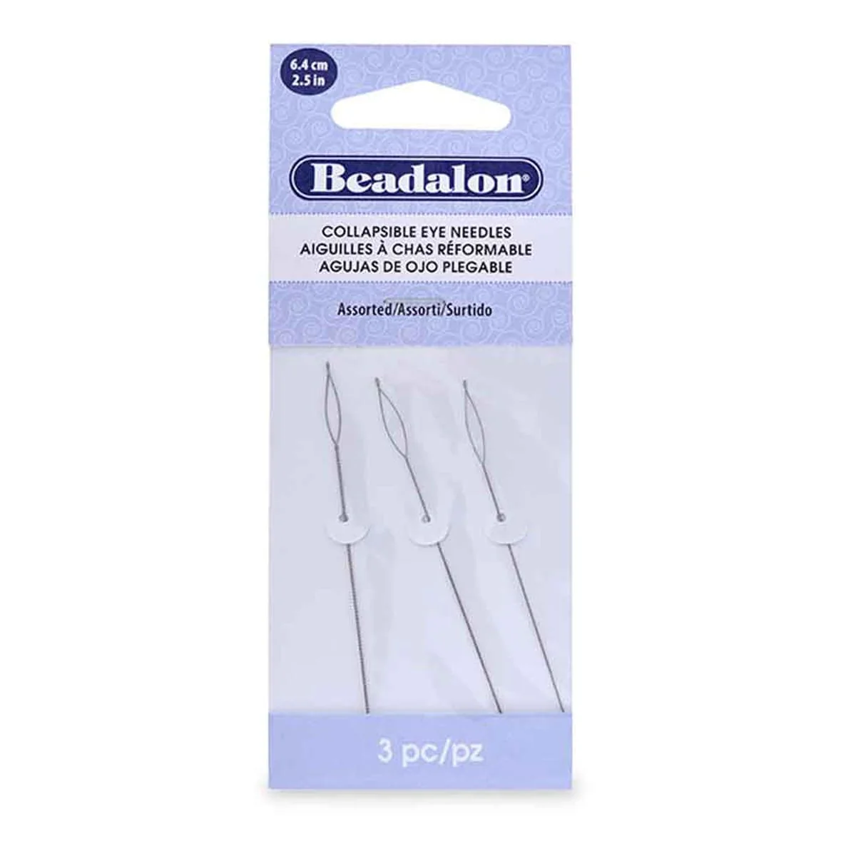 Beadalon Collapsible Eye Needles - 2.5 inch (6.4 CM) - Pack of 3 assorted