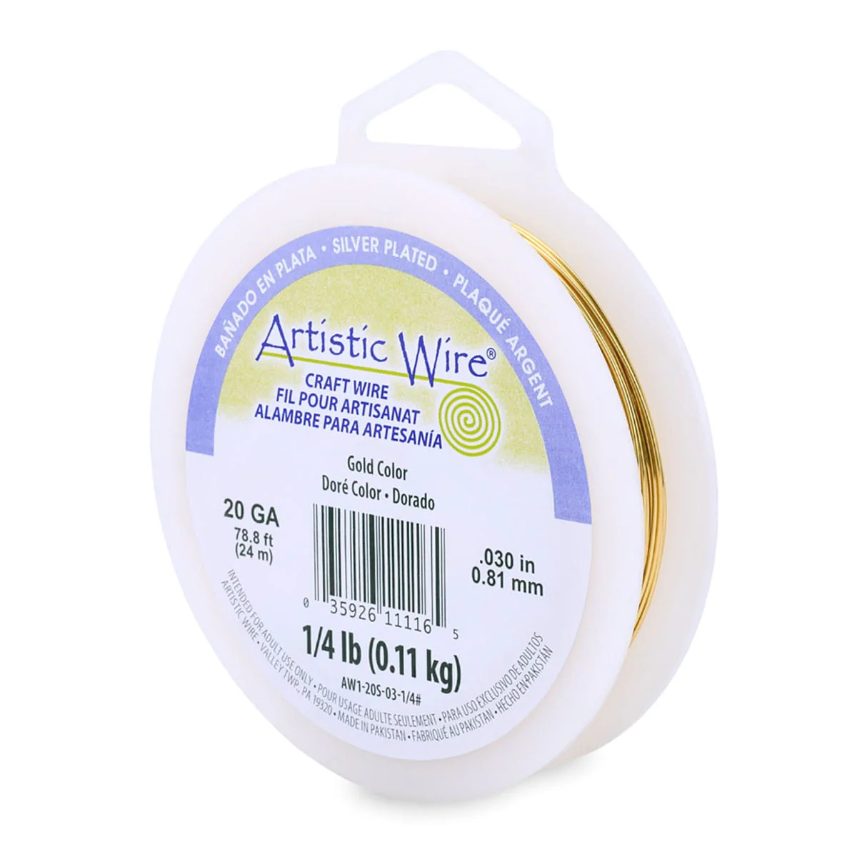 Artistic Wire 18 Gauge Soft Copper Silver Plated Wire -  Gold Color - 20 feet