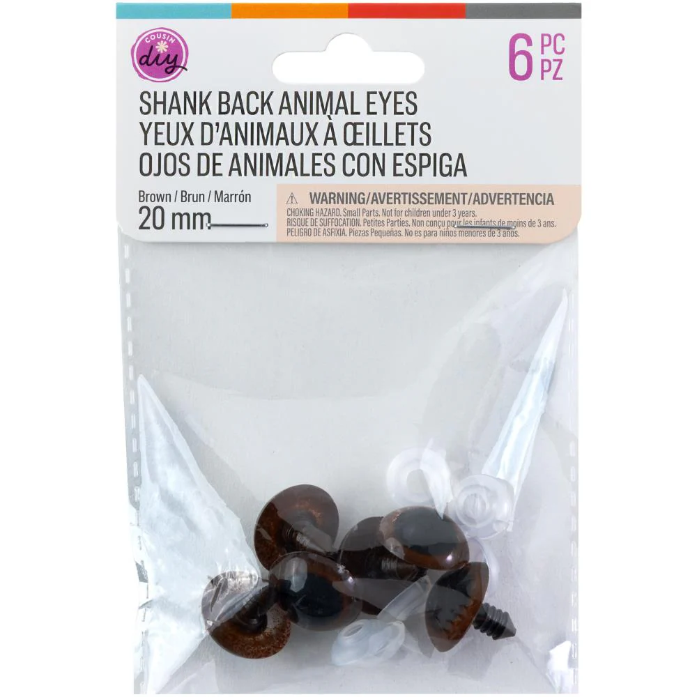 CousinDIY Shank Back Animal Eyes Brown 20mm - 6 Pack