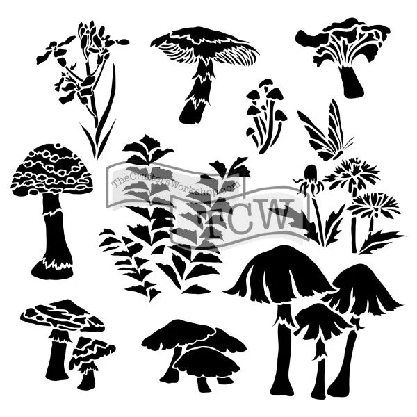 Crafters Workshop Stencil 6X6 - Whimsical Shrooms