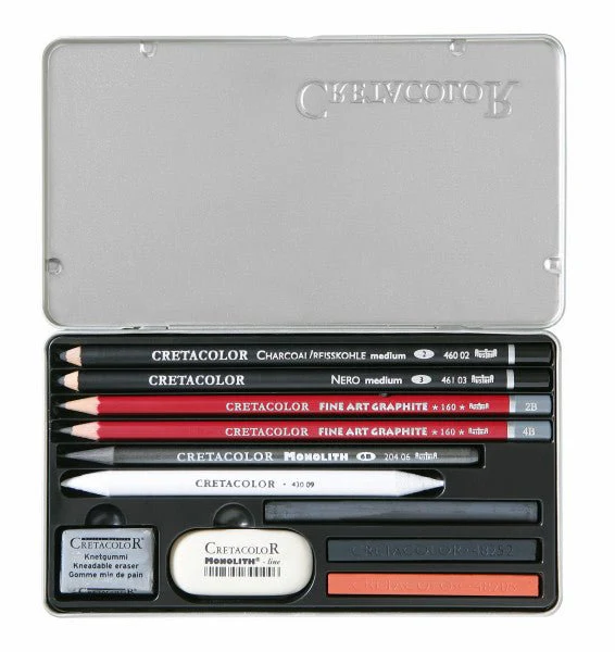 Cretacolor Teacher's Choice 11 Piece Drawing Set in Metal Tin