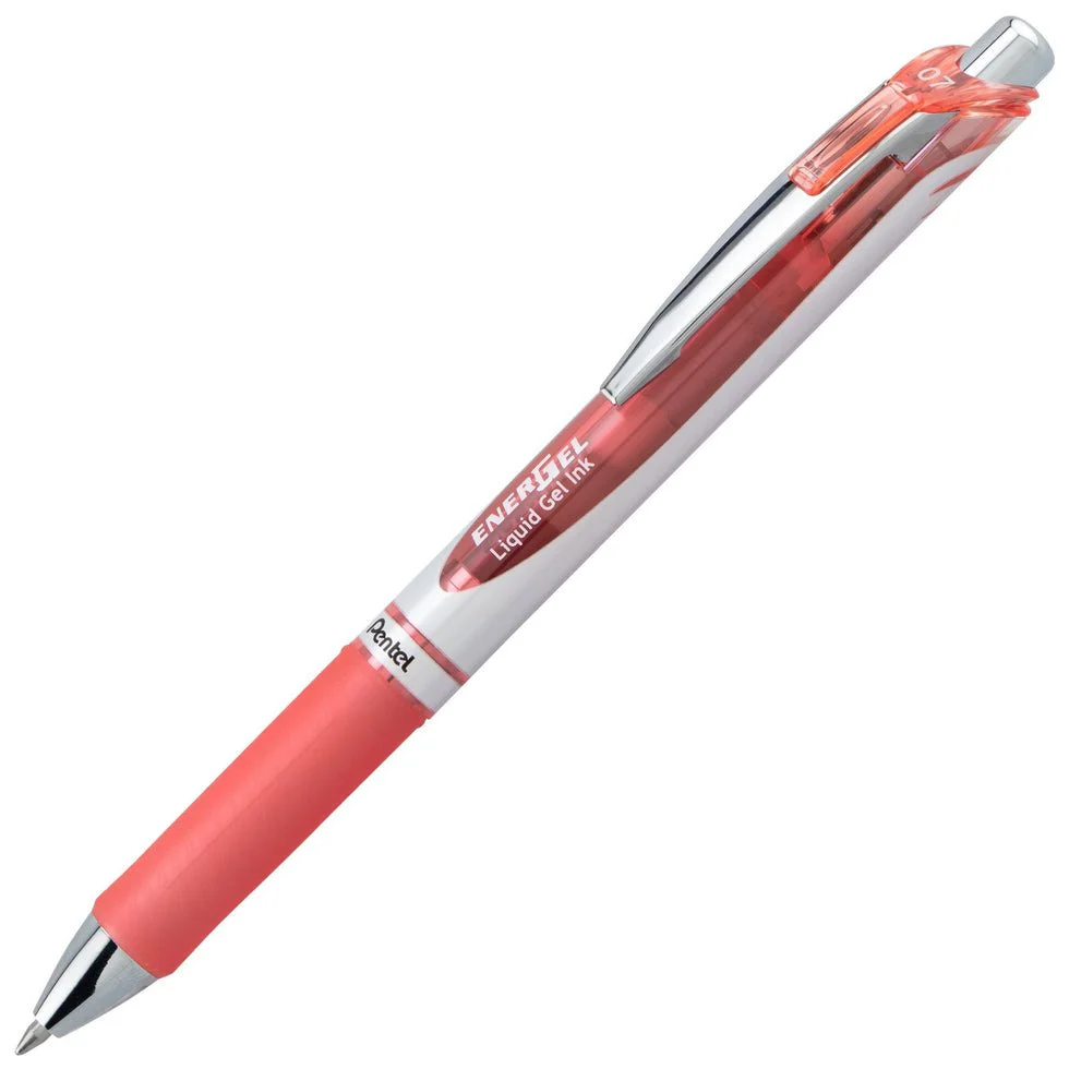EnerGel RTX Retractable Liquid Gel Pen, (0.7mm) Medium line, Coral Pink Ink