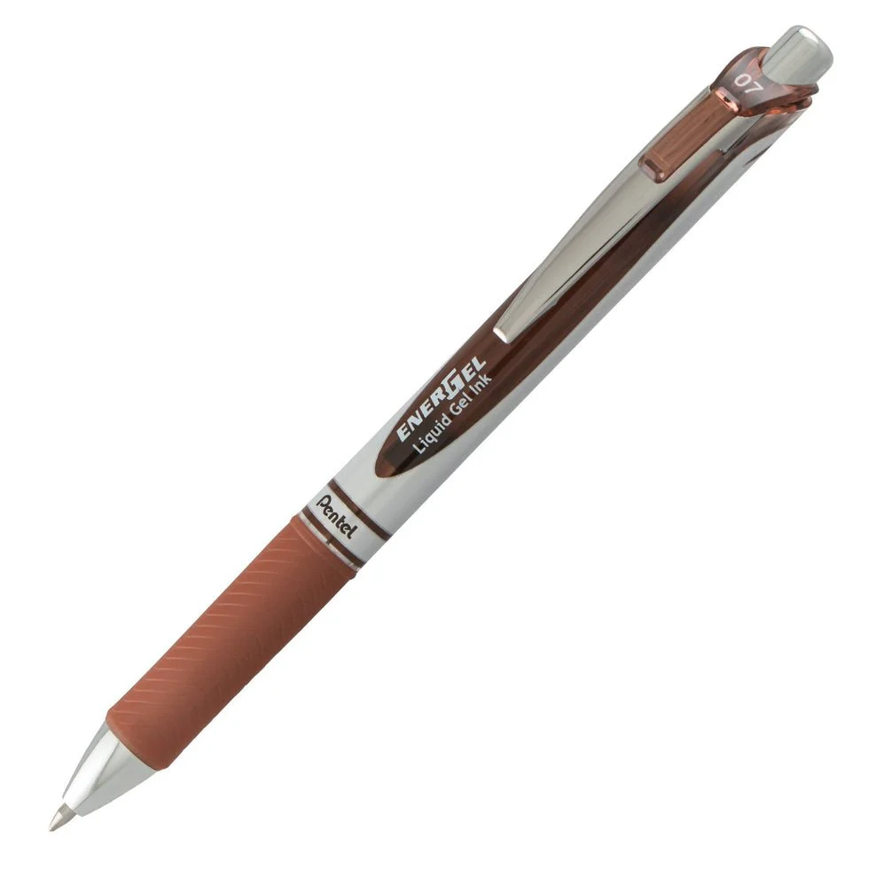 EnerGel RTX Retractable Liquid Gel Pen, (0.7mm) Metal Tip, Medium Line, Brown Ink
