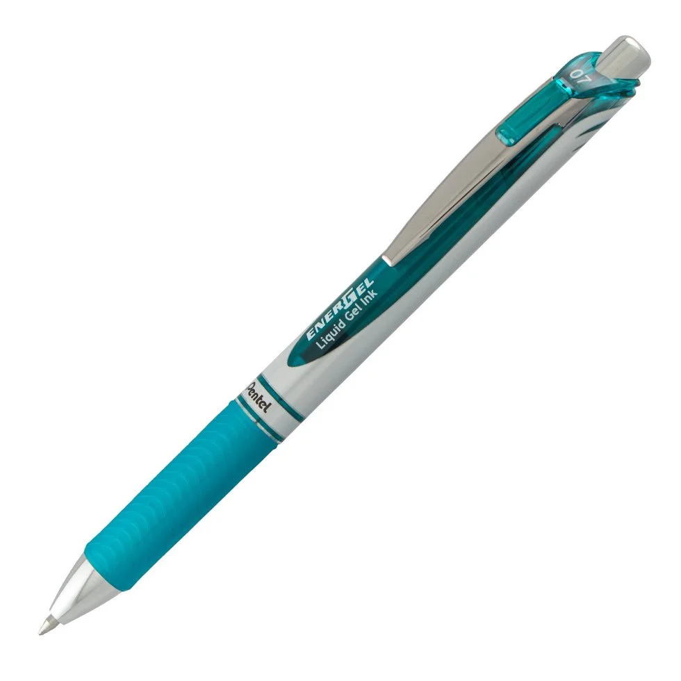 EnerGel RTX Retractable Liquid Gel Pen, (0.7mm) Metal Tip, Medium Line, Turquoise Ink