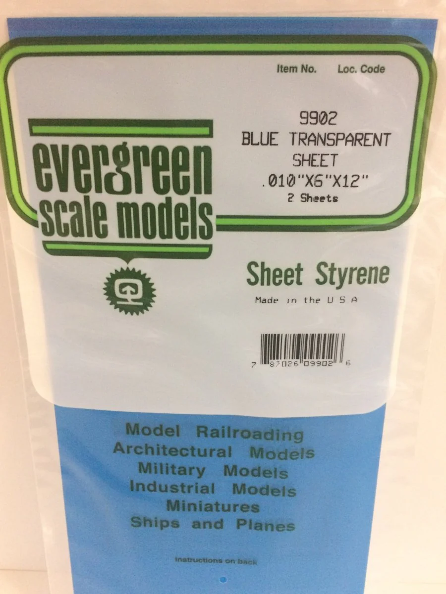 Evergreen Scale Models 9902 - .010 thick blue transparent 6" x 12 sheets (2)