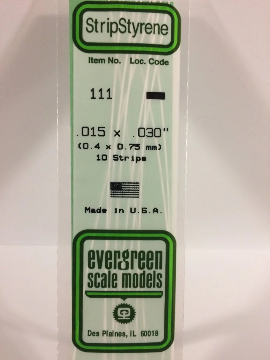Evergreen Scale Models 111 - .015 X .030" X 14" Strips (10)