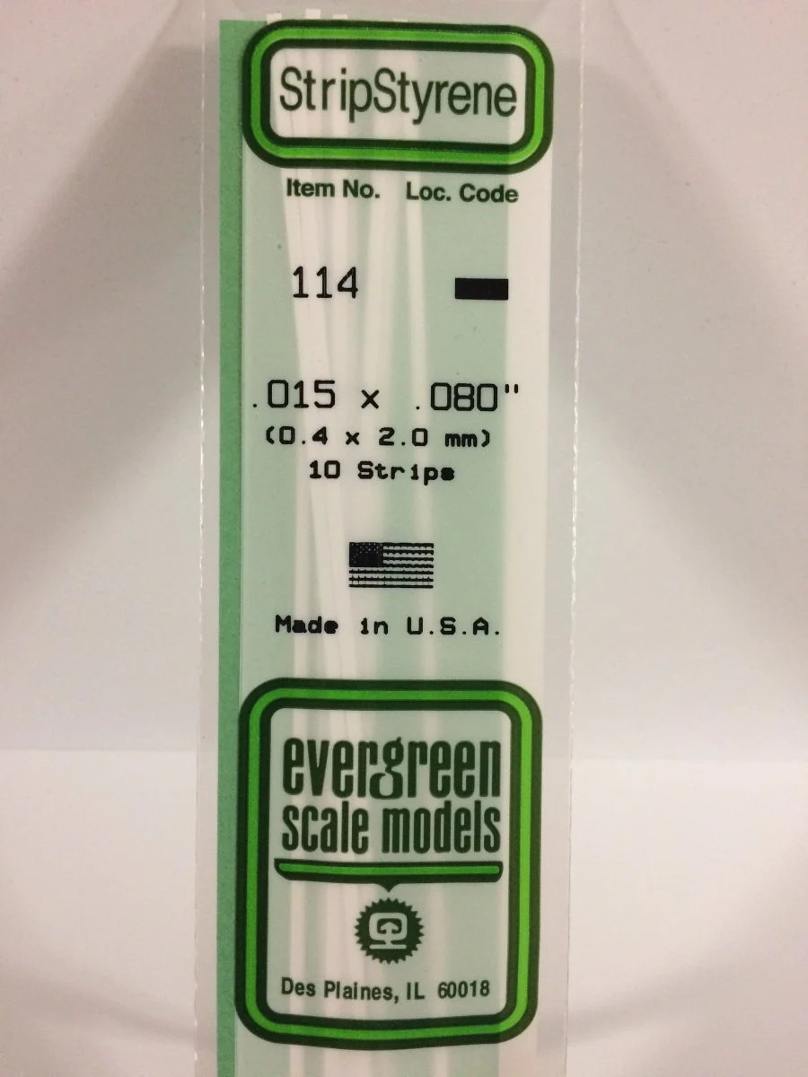 Evergreen Scale Models 114 - .015 X .080" X 14" Strips (10)