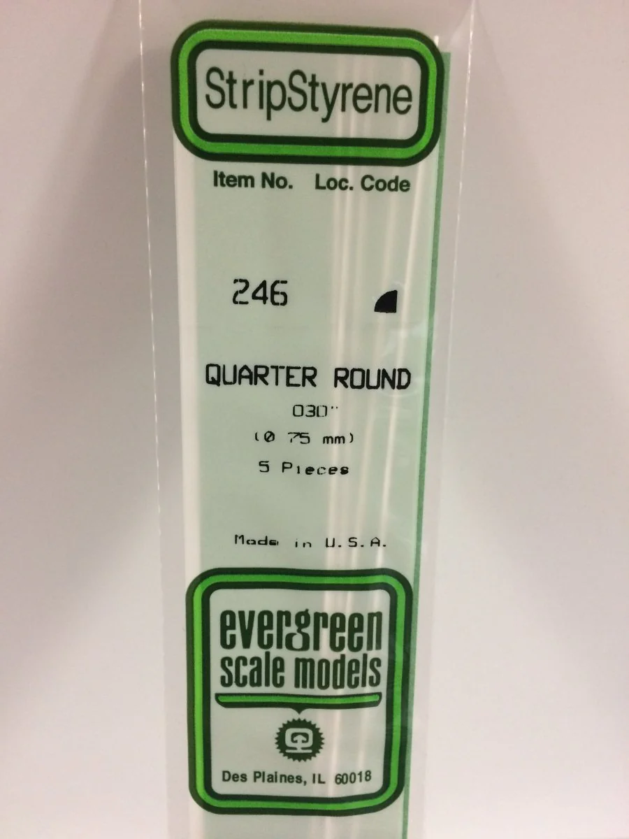 Evergreen Scale Models 246 - .030" (0.75mm) X 14" Quarter Round. (5)