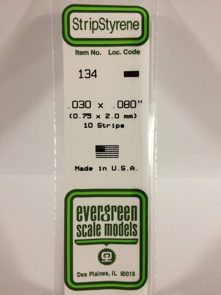 Evergreen Scale Models 134 - .030 X .080" X 14" Strips (10)