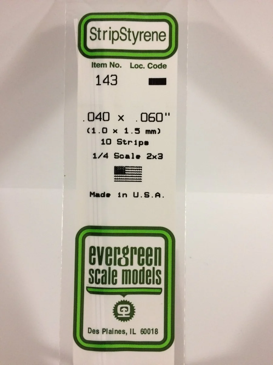 Evergreen Scale Models 143 - .040 X .060" X 14" Strips (10)