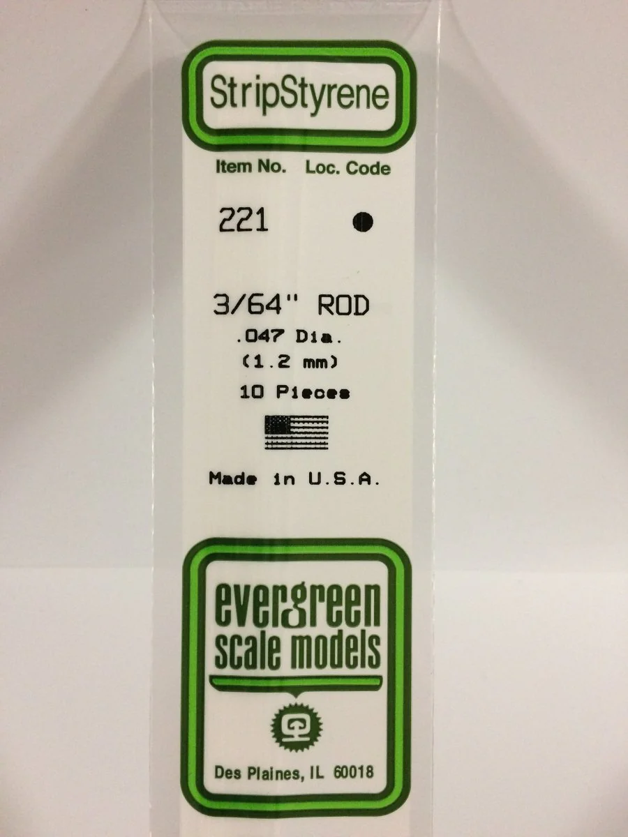 Evergreen Scale Models 221 - .047" (3/64") OD X 14" Rod (10)