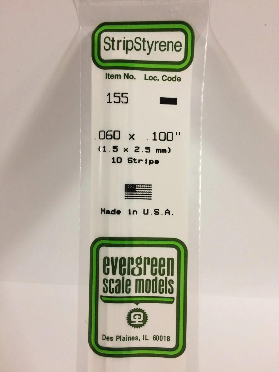 Evergreen Scale Models 155 - .060 X .100" X 14" Strips (10)