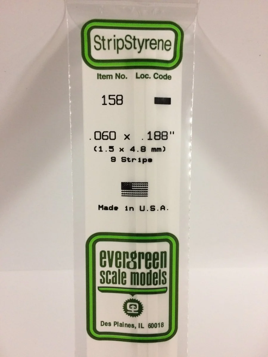 Evergreen Scale Models 158 - .060 X .188" X 14" Strips (9)