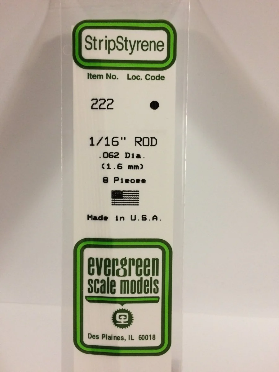 Evergreen Scale Models 222 - .062" (1/16") OD X 14" Rod (8)