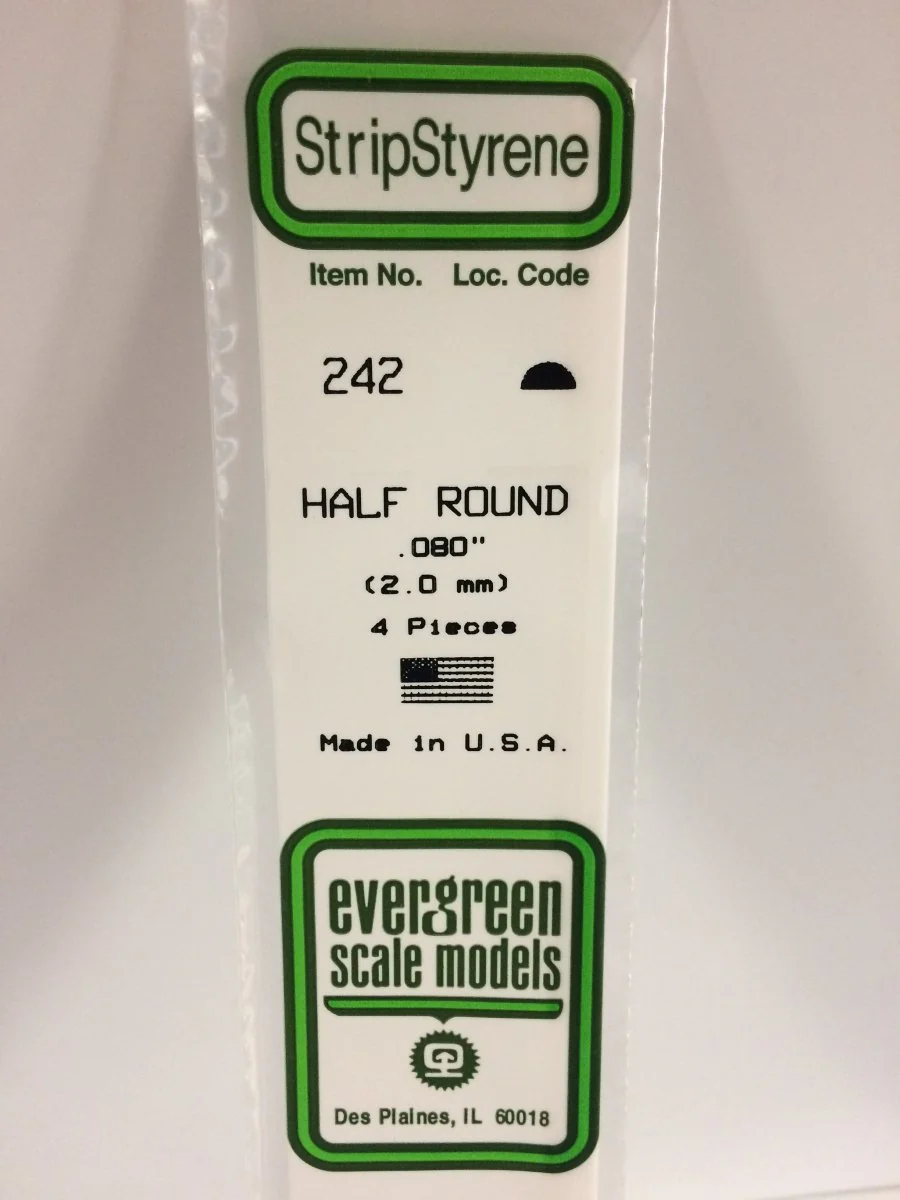 Evergreen Scale Models 242 - .080" (2.0 mm) X 14" Half Round (4)