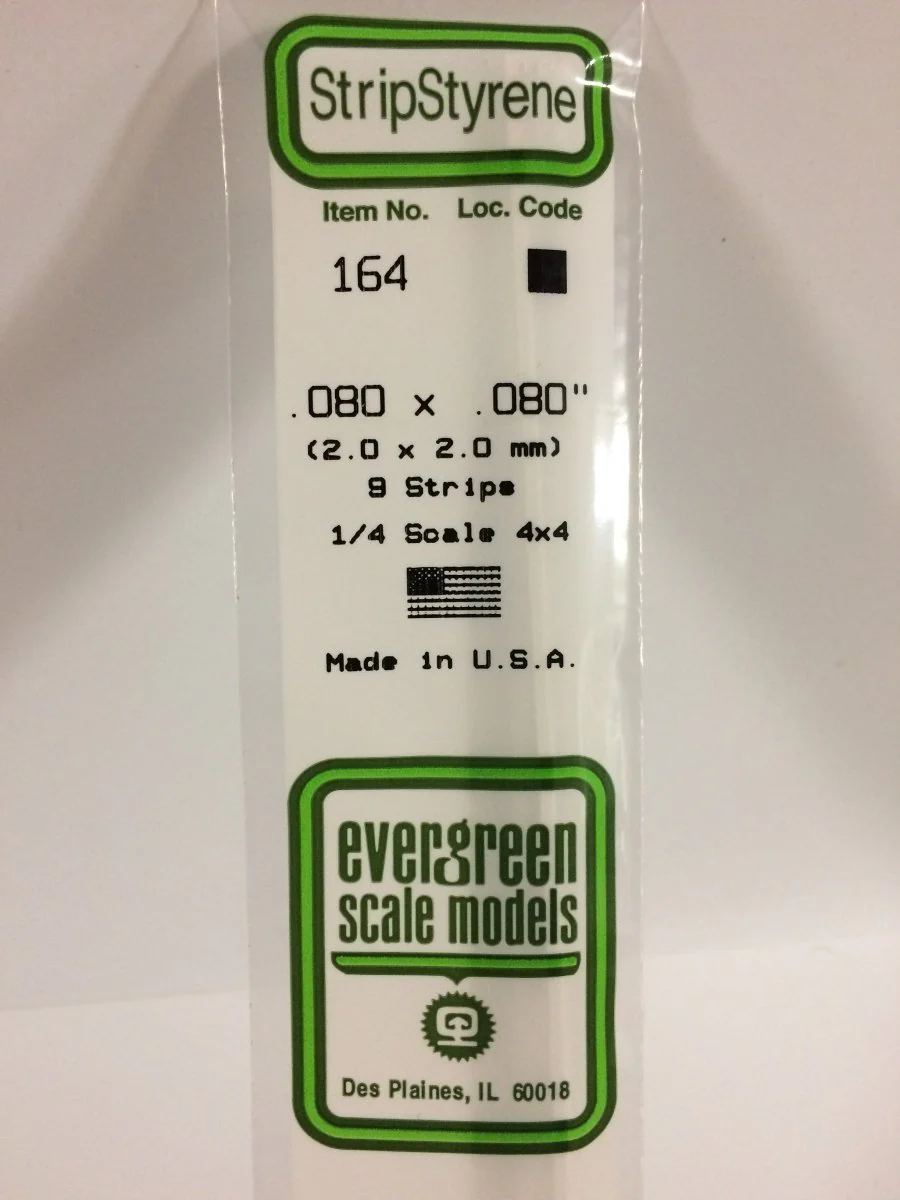 Evergreen Scale Models 164 - .080 X .080" X 14" Strips (9)
