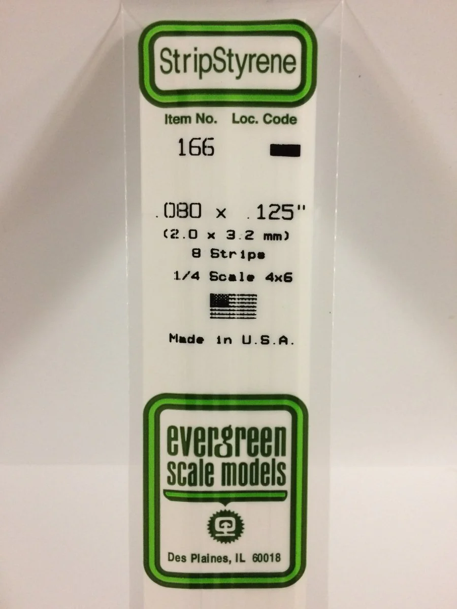Evergreen Scale Models 166 - .080 X .125" X 14" Strips (8)