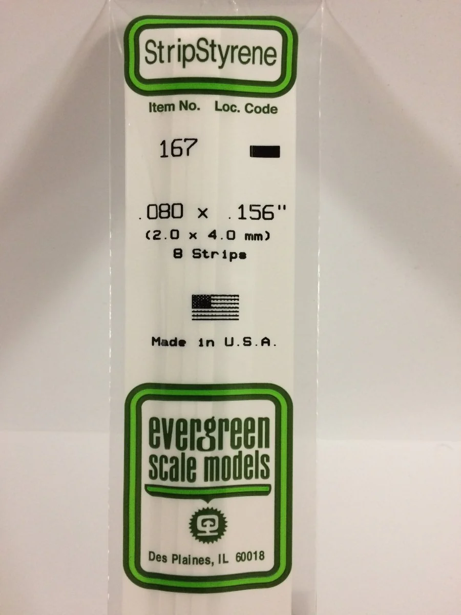 Evergreen Scale Models 167 - .080 X .156" X 14" Strips (8)