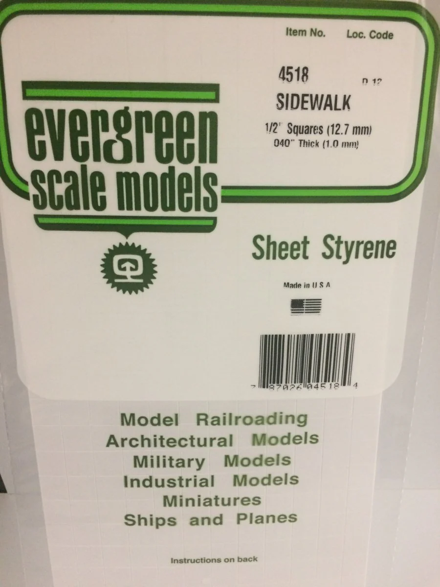 Evergreen Scale Models 4518 - 6" x 12",  1/2" Groove Spacing Sidewalk (1)