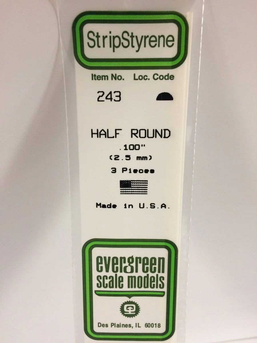 Evergreen Scale Models 243 - .100" (2.5 mm) X 14" Half Round (3)
