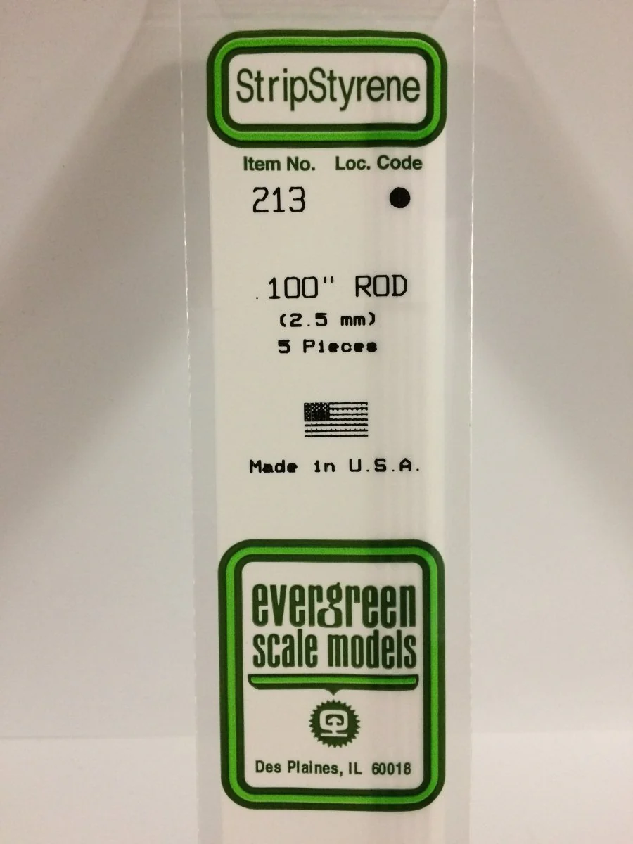 Evergreen Scale Models 213 - .100" OD X 14" Rod (5)