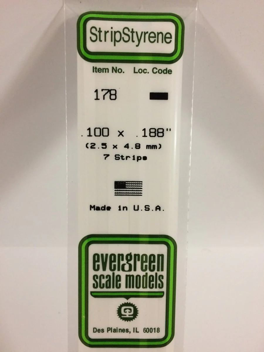 Evergreen Scale Models 178 - .100 X .188" X 14" Strips (7)