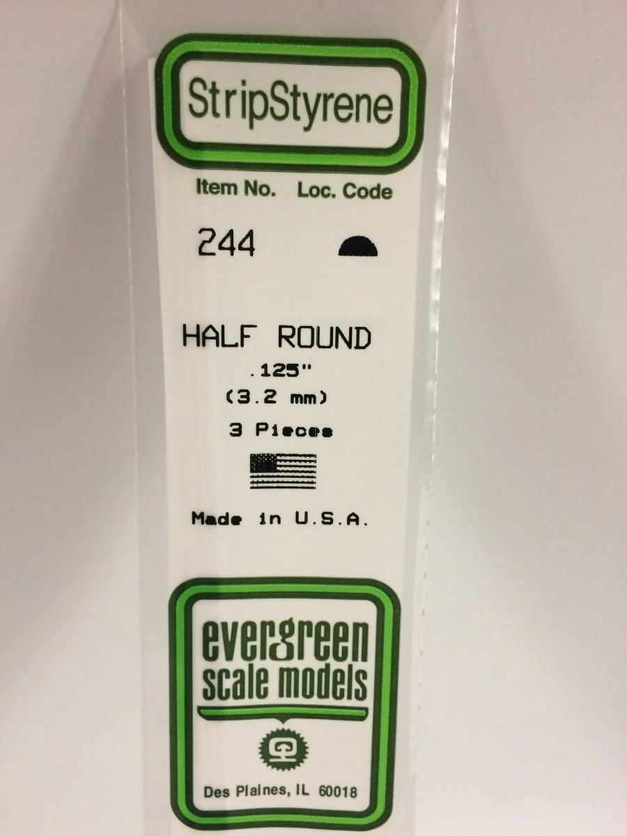Evergreen Scale Models 244 - .125" (3.2 mm) X 14" Half Round (3)