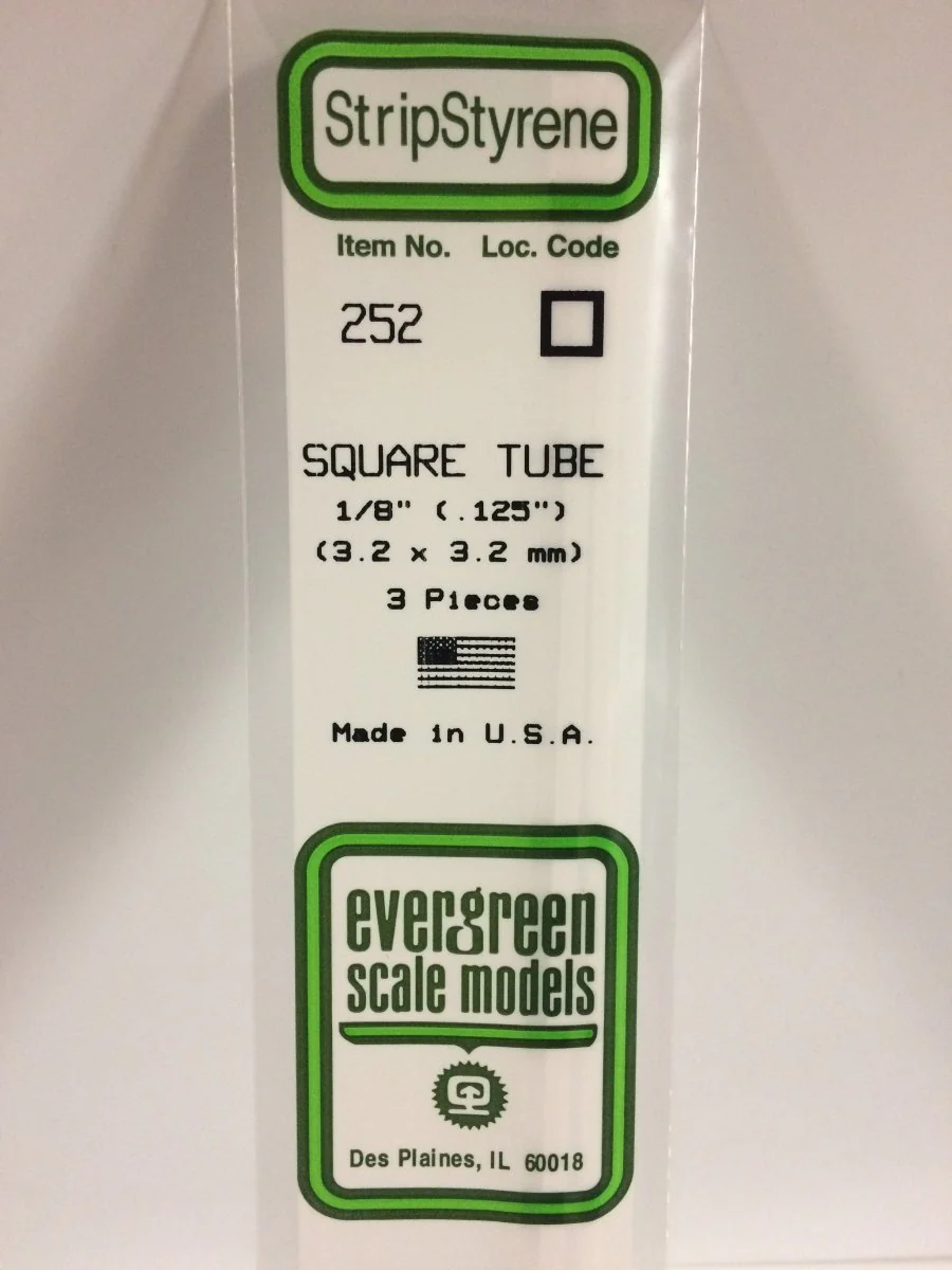 Evergreen Scale Models 252 - .125" (3.2 mm) X 14" Square Tube (3)