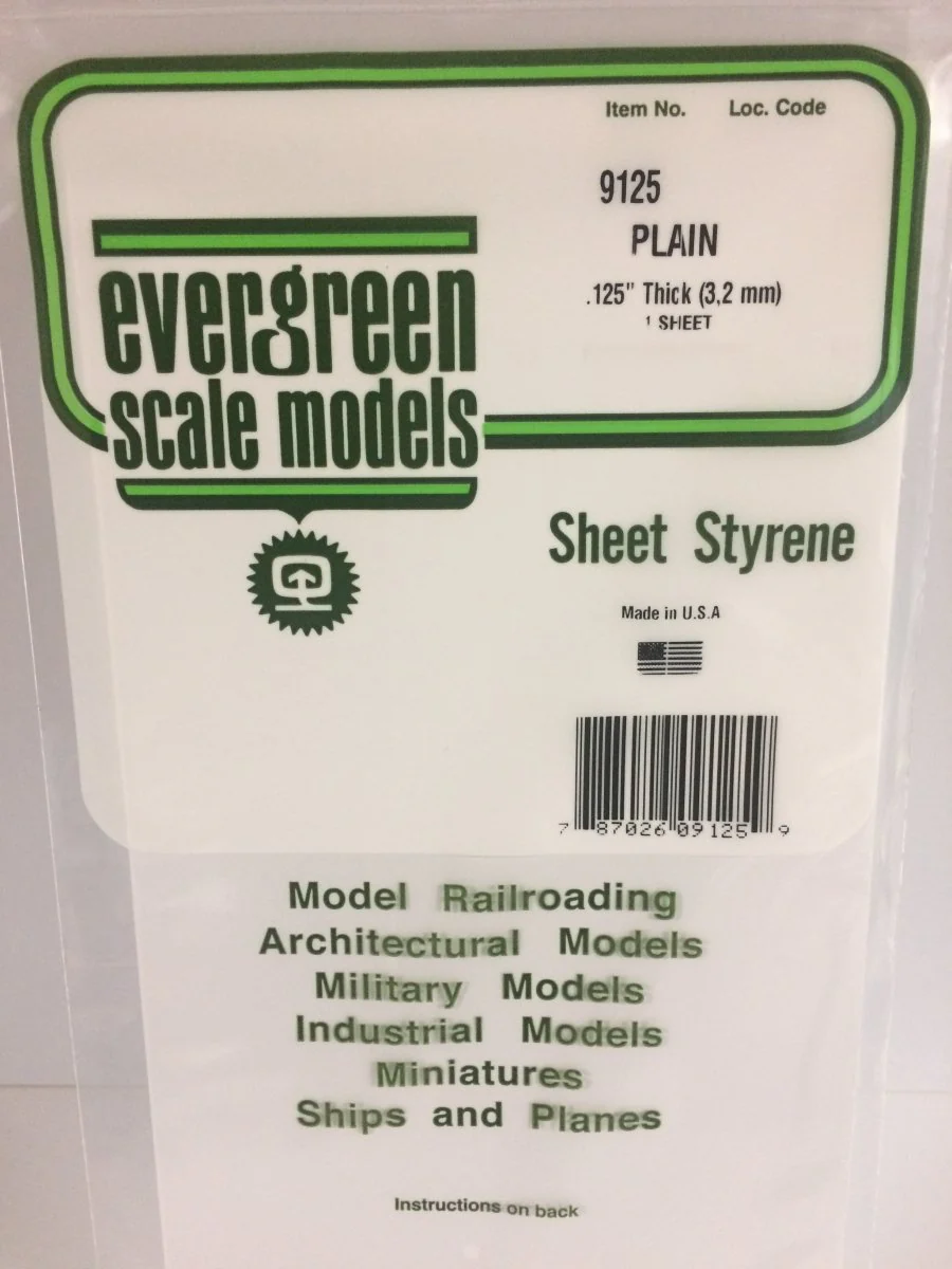 Evergreen Scale Models 9125 - .125" thick White 6" X 12" Sheet (1)