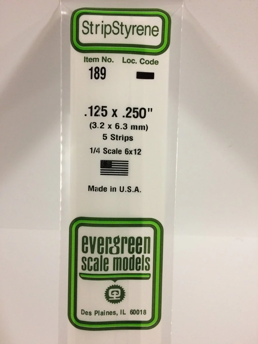 Evergreen Scale Models 189 - .125 X .250" X 14" Strips (5)