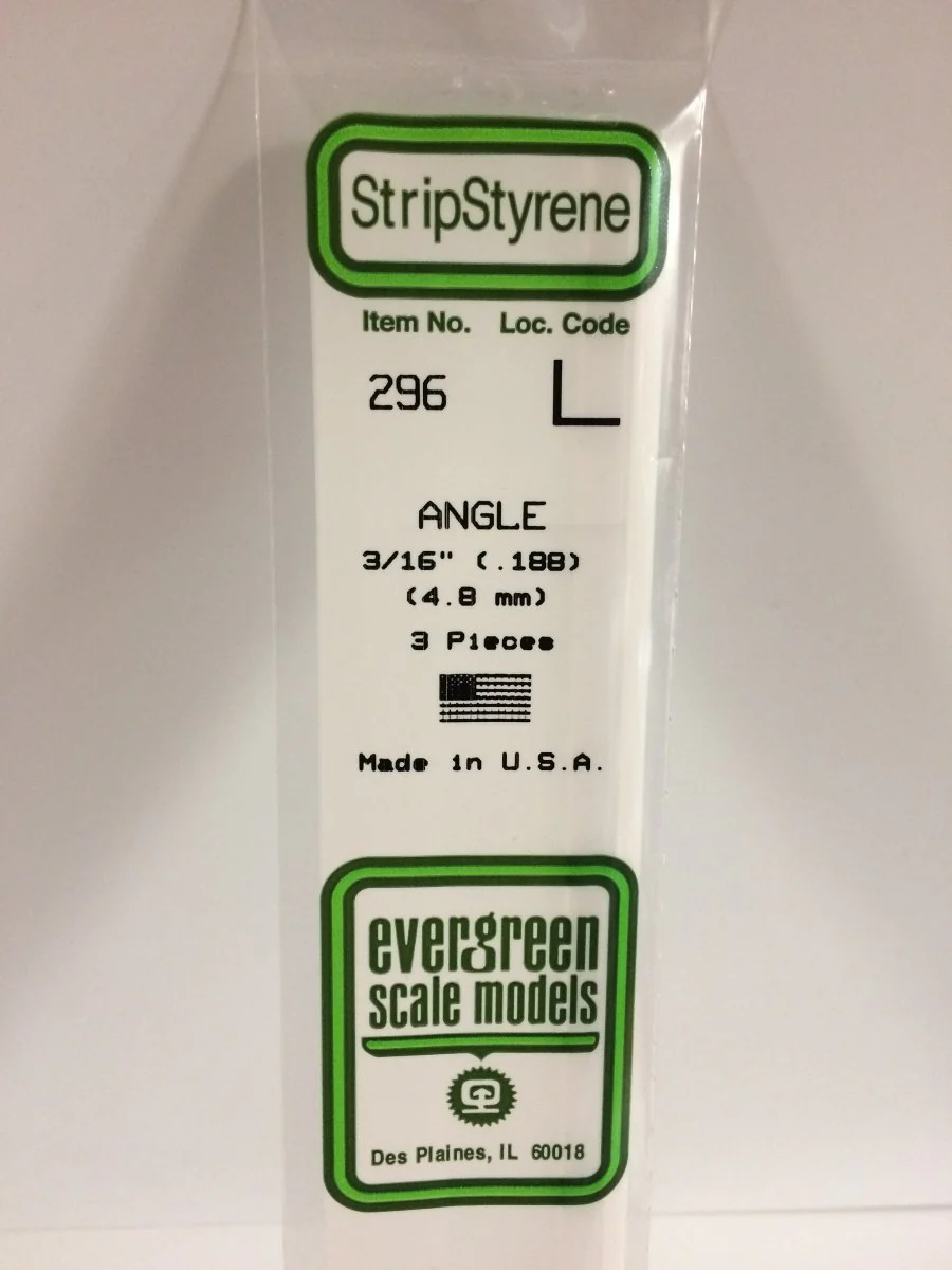 Evergreen Scale Models 296 - .188" (4.8 mm) X 14" Angle (3)