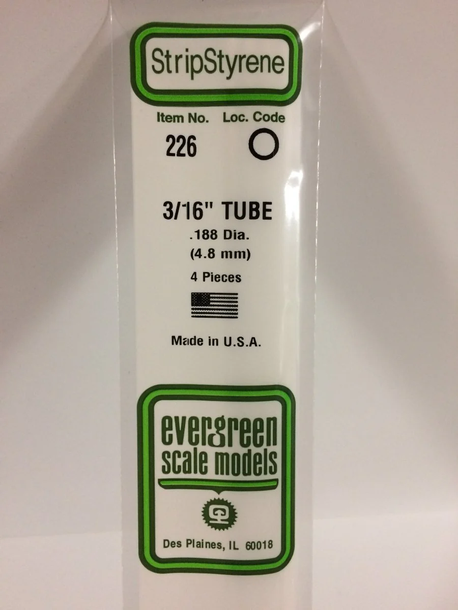 Evergreen Scale Models 226 - .188" (3/16") OD X 14" Tubing (4)
