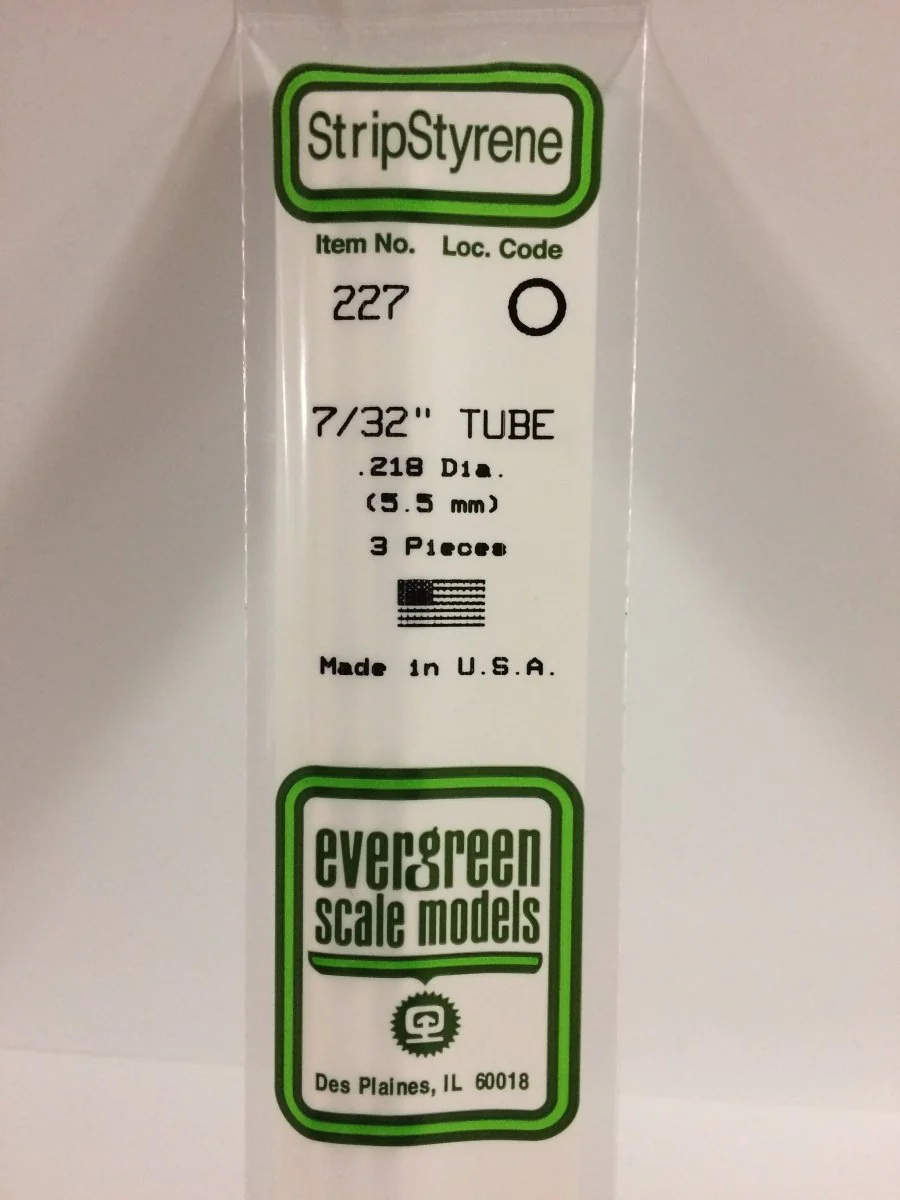 Evergreen Scale Models 227 - .219" (7/32") OD X 14" Tubing (3)