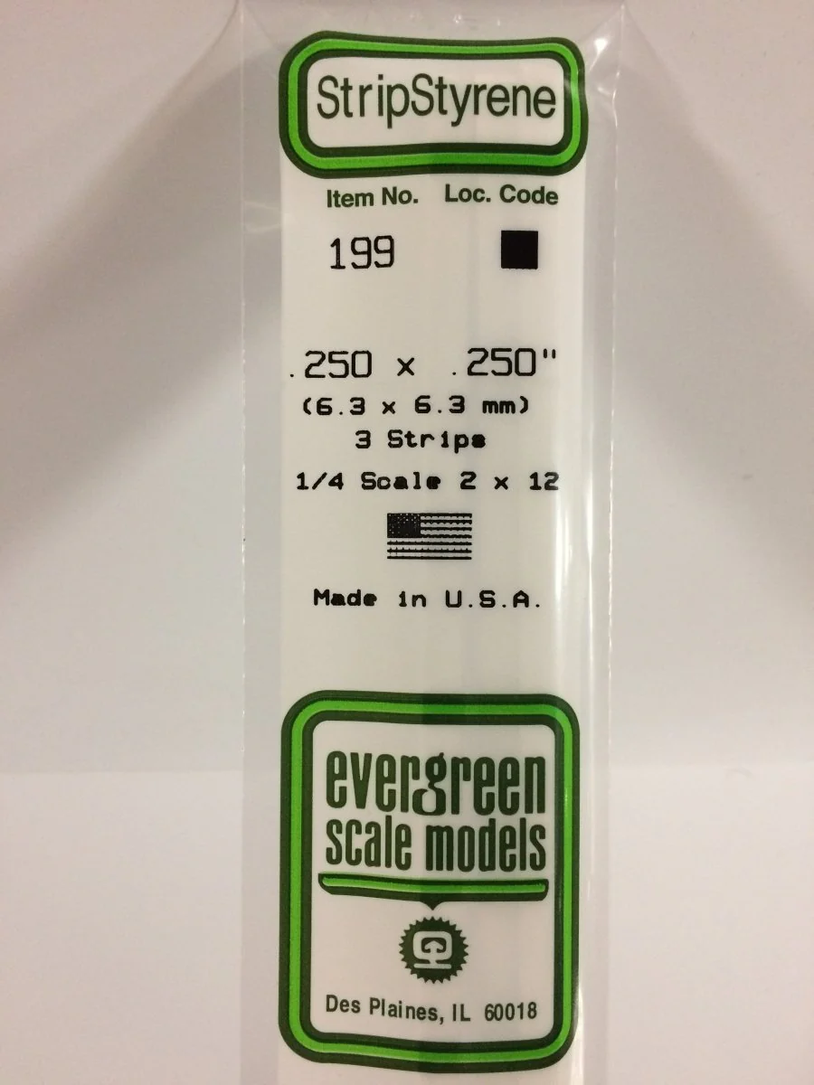 Evergreen Scale Models 199 - .250 X .250" X 14" Strips (3)