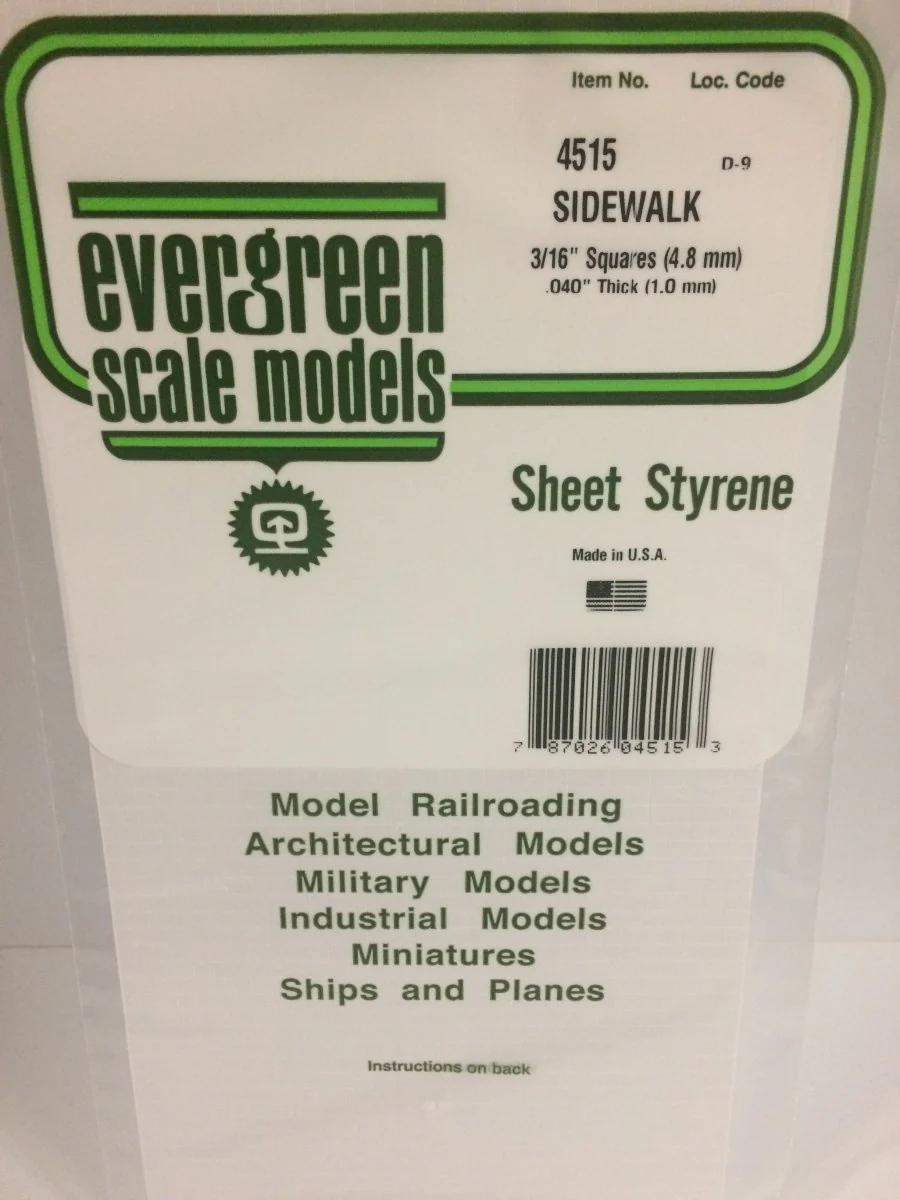 Evergreen Scale Models 4515 - 6" x 12", 3/16" Groove Spacing Sidewalk (1)