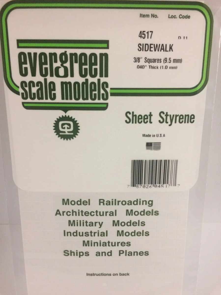 Evergreen Scale Models 4517 - 6" x 12", 3/8" Groove Spacing Sidewalk (1)