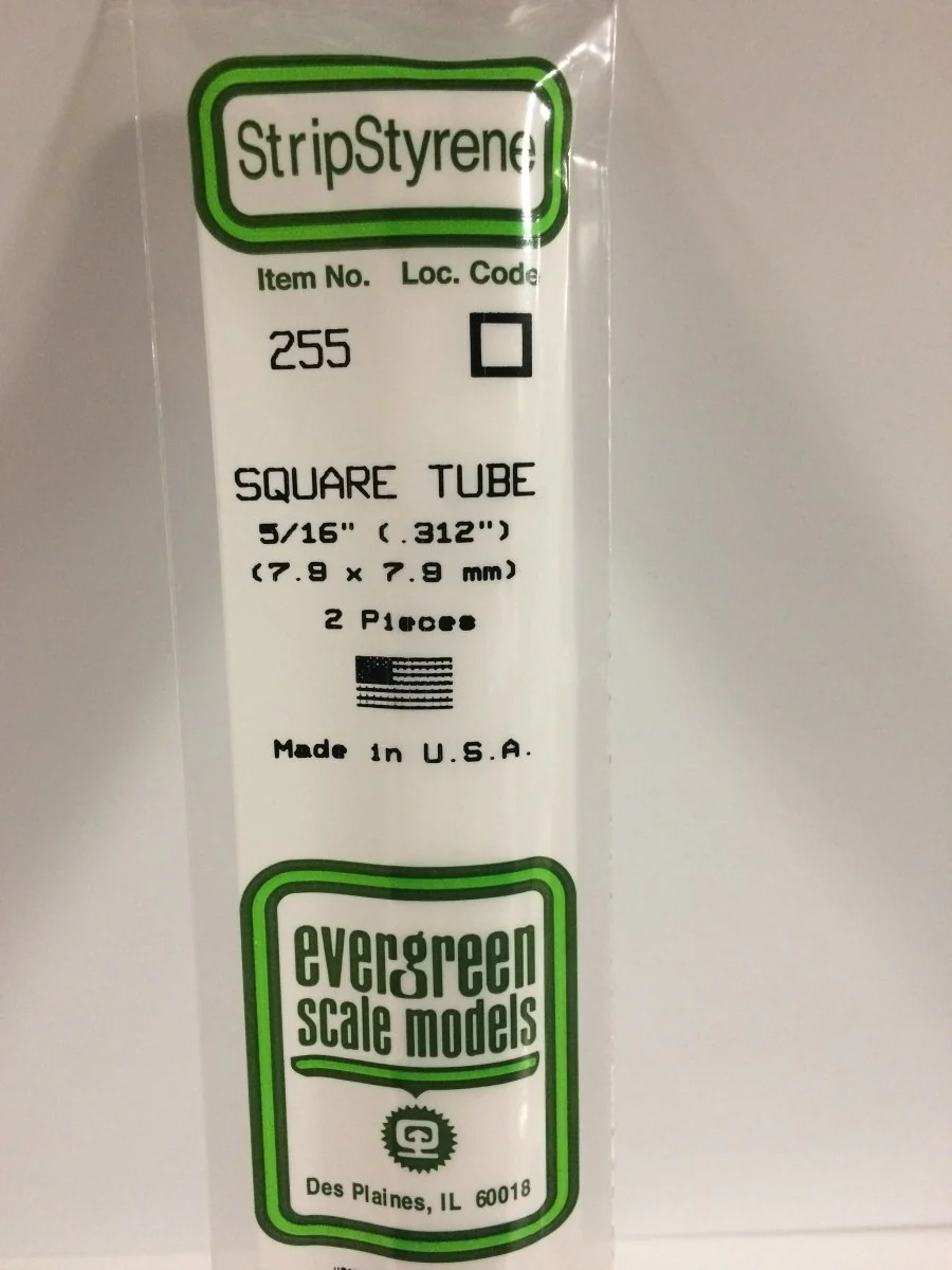 Evergreen Scale Models 255 - .312" (7.9 mm) X 14" Square Tube (2)