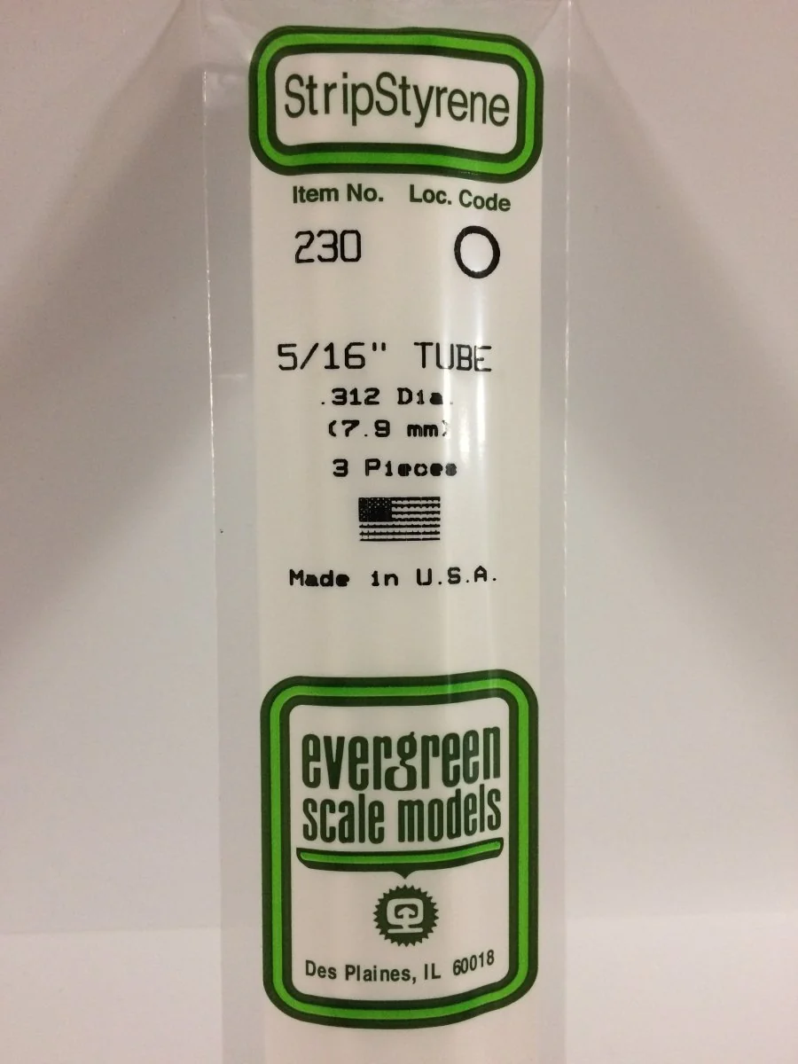 Evergreen Scale Models 230 - .312"  (5/16") OD X 14" Tubing (3)