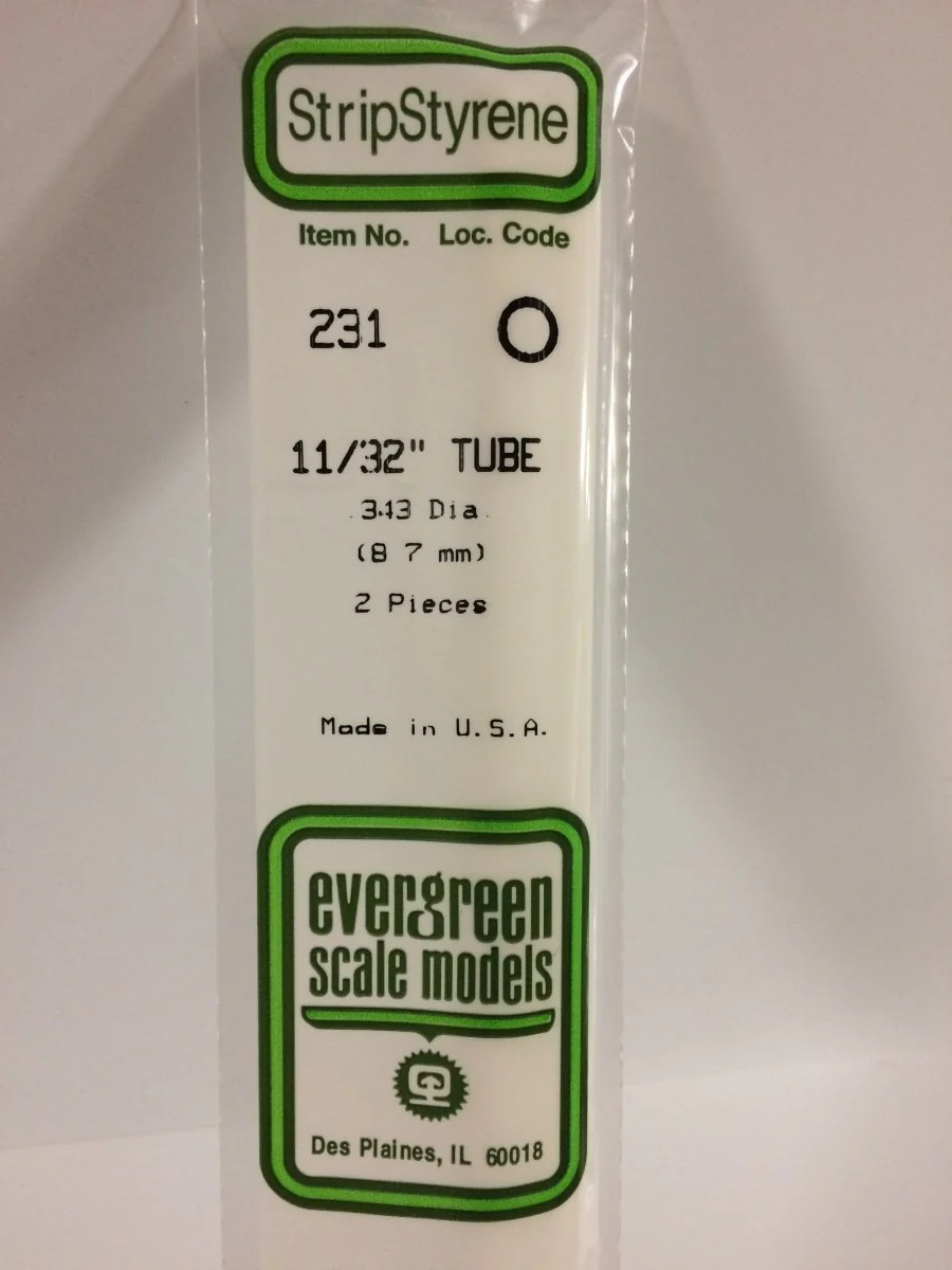Evergreen Scale Models 231 - .344" (11/32") OD X 14" Tubing (2)
