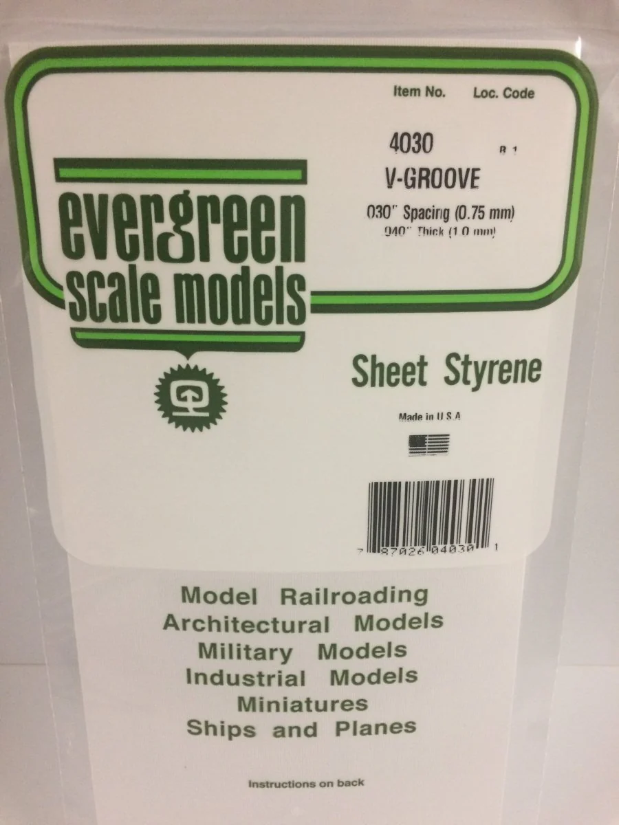 Evergreen Scale Models 4030 - Polystyrene V-Groove Siding - .030" White - 6"x 12" Sheet (1)